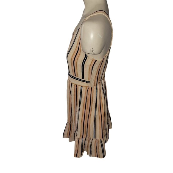 Striped Sleeveless Ruffle Hem Dress By Zunie L/14/16 Peach/Black/White‎ - Picture 3 of 5